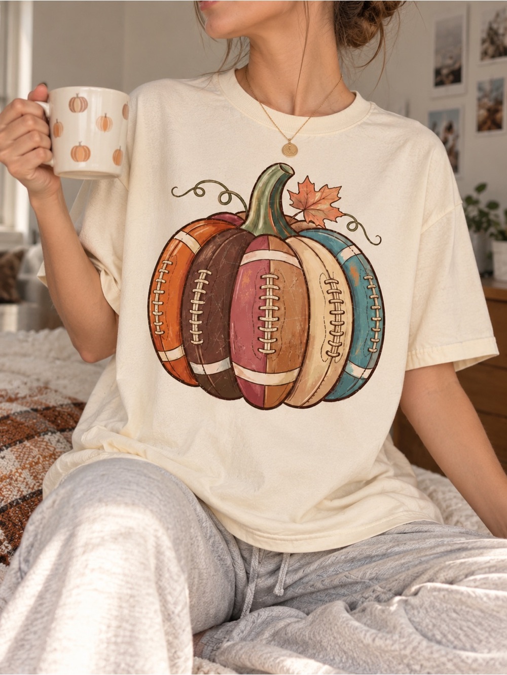 Football Pumpkin Shirt Fall Game Day Autumn Graphic Tee
